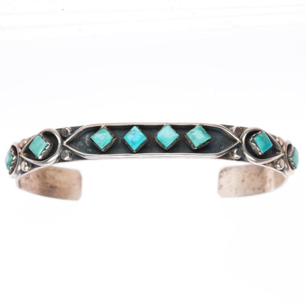 6" vintage Esalalio Zuni sterling silver turquoise inlay row cuff bracelet