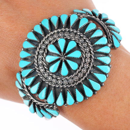 6.5" vintage Andrea Pinto Zuni sterling silver turquoise cluster cuff bracelet