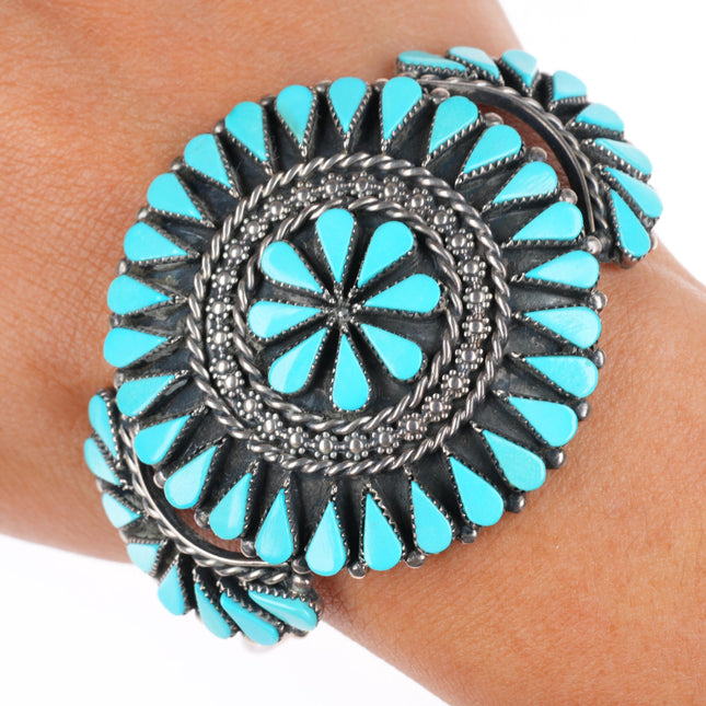 6.5" vintage Andrea Pinto Zuni sterling silver turquoise cluster cuff bracelet