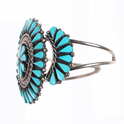 6.5" vintage Andrea Pinto Zuni sterling silver turquoise cluster cuff bracelet
