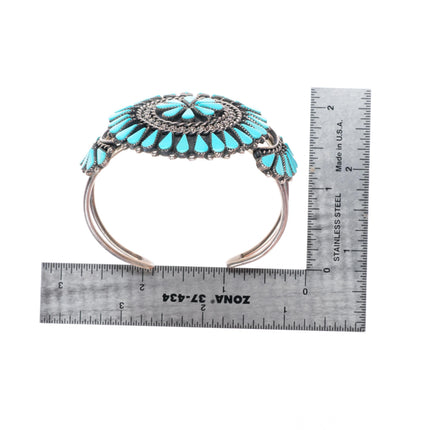 6.5" vintage Andrea Pinto Zuni sterling silver turquoise cluster cuff bracelet