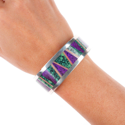 6.25" Patricia Platero Navajo Sugilite, Variscite, Coral inlay cuff bracelet