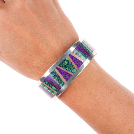 6.25" Patricia Platero Navajo Sugilite, Variscite, Coral inlay cuff bracelet