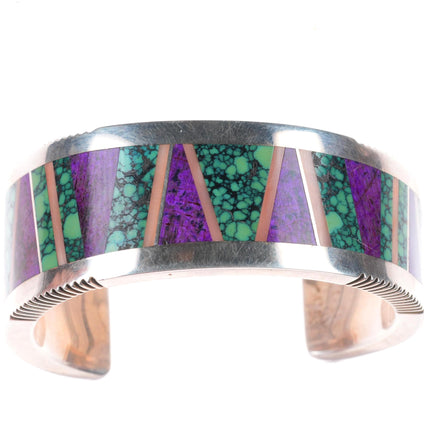 6.25" Patricia Platero Navajo Sugilite, Variscite, Coral inlay cuff bracelet