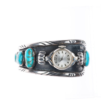 6.3" Dee Morris high grade turquoise vintage sterling silver watch cuff bracelet