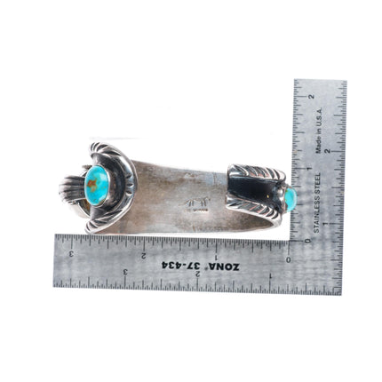 6.3" Dee Morris high grade turquoise vintage sterling silver watch cuff bracelet