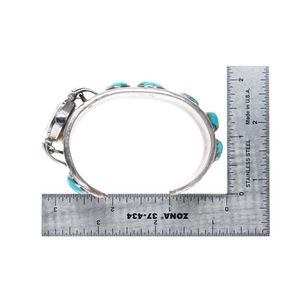 6.3" Dee Morris high grade turquoise vintage sterling silver watch cuff bracelet