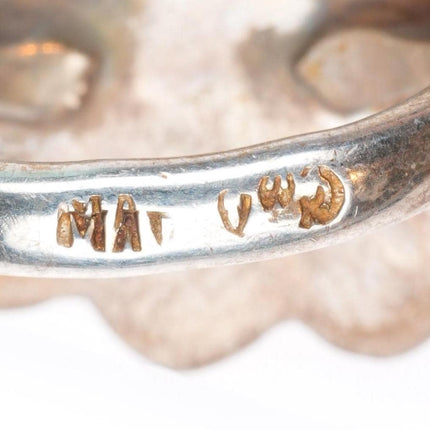 sz7 vintage Zuni sterling silver spiny oyster, turquoise, shell flower/sun ring