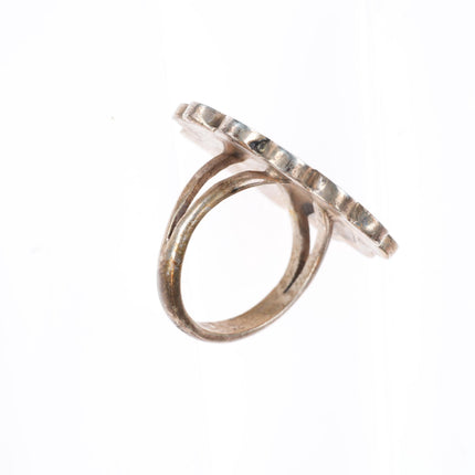 sz6.5 vintage Zuni sterling silver turquoise, shell, jet flower/sun ring