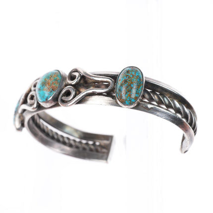 6.25" 1920's Antique Navajo ingot silver Indian Mountain turquoise cuff bracelet