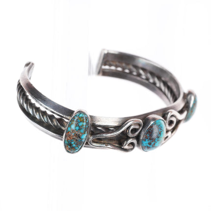 6.25" 1920's Antique Navajo ingot silver Indian Mountain turquoise cuff bracelet