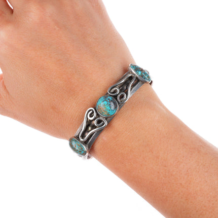 6.25" 1920's Antique Navajo ingot silver Indian Mountain turquoise cuff bracelet