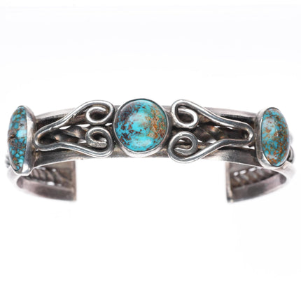 6.25" 1920's Antique Navajo ingot silver Indian Mountain turquoise cuff bracelet
