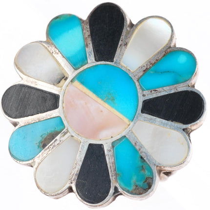 sz6.5 vintage Zuni sterling silver turquoise, shell, jet flower/sun ring