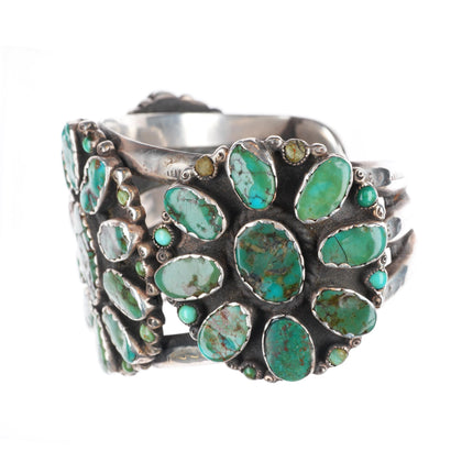 7" Huge Vintage Navajo or Zuni sterling silver turquoise satellite cuff bracelet