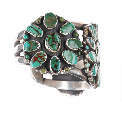7" Huge Vintage Navajo or Zuni sterling silver turquoise satellite cuff bracelet