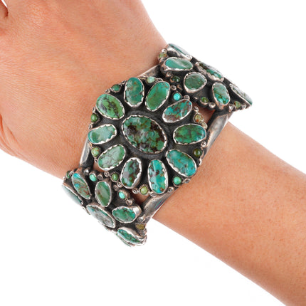 7" Huge Vintage Navajo or Zuni sterling silver turquoise satellite cuff bracelet