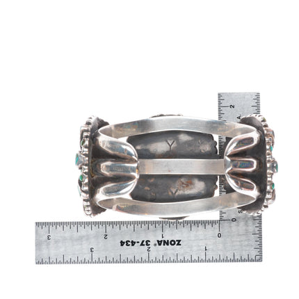 7" Huge Vintage Navajo or Zuni sterling silver turquoise satellite cuff bracelet