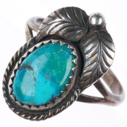 sz 5.75 John Chavez Navajo sterling silver turquoise ring with feather design