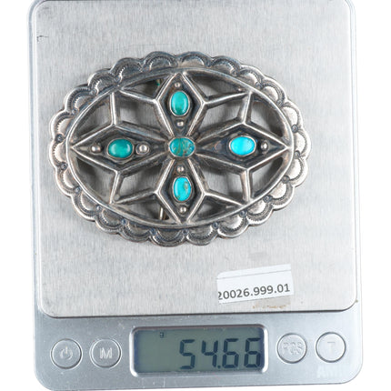 Vintage JE Navajo cast sterling silver buckle with turquoise for 1.75" belt