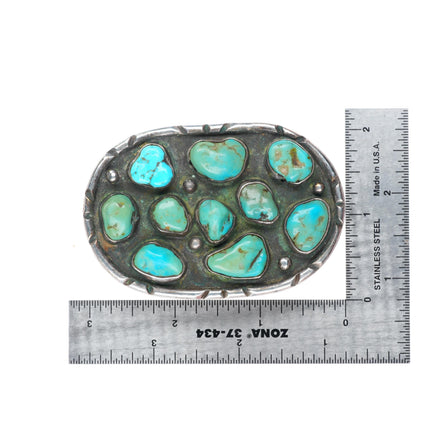 Vintage Navajo turquoise nugget sterling silver buckle for 1.75" belt