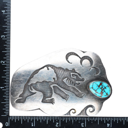 Phillip Honanie Hopi sterling silver high grade turquoise buckle for 1.75" belt
