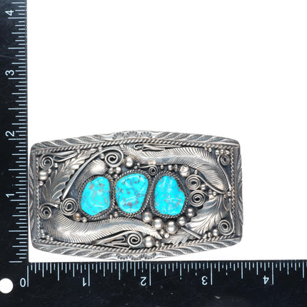 Justin Morrin Navajo sterling silver high grade turquoise buckle for 1.5" belt
