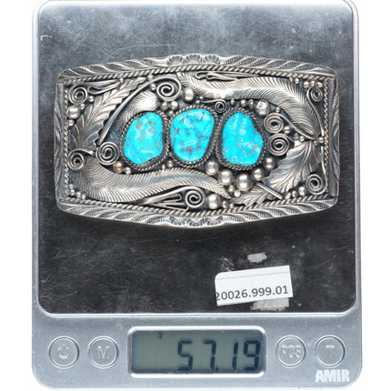 Justin Morrin Navajo sterling silver high grade turquoise buckle for 1.5" belt