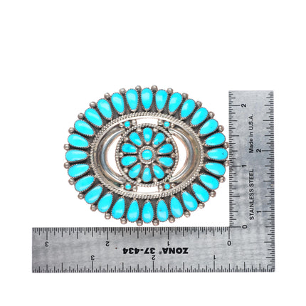 Lorraine Waatsa Zuni sterling silver turquoise cluster buckle for 1.5" belt