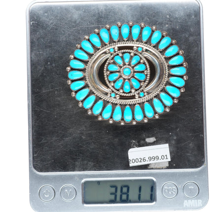Lorraine Waatsa Zuni sterling silver turquoise cluster buckle for 1.5" belt
