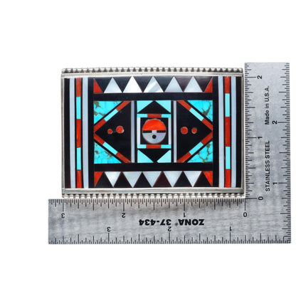 Rick & Lucy Vacit Zuni sterling silver intarsia inlay buckle for 1.5" belt