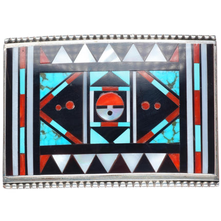 Rick & Lucy Vacit Zuni sterling silver intarsia inlay buckle for 1.5" belt