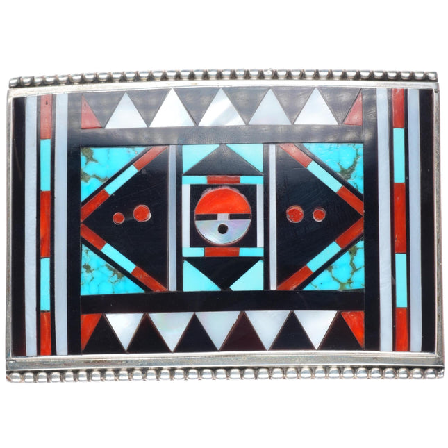Rick & Lucy Vacit Zuni sterling silver intarsia inlay buckle for 1.5" belt
