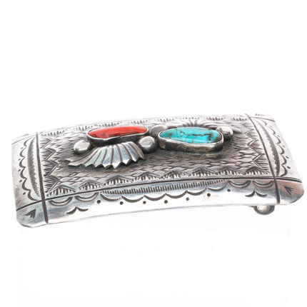 Bobby Begay Navajo Navajo turquoise-coral sterling silver buckle for 1.5" belt
