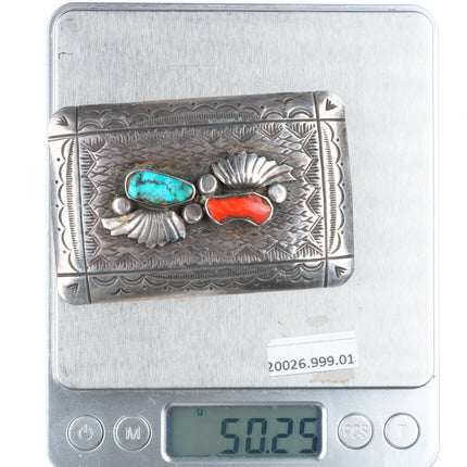 Bobby Begay Navajo Navajo turquoise-coral sterling silver buckle for 1.5" belt