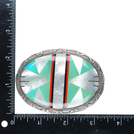 Vintage BL Zuni turquoise/shell inlay sterling silver buckle for 1.5" belt