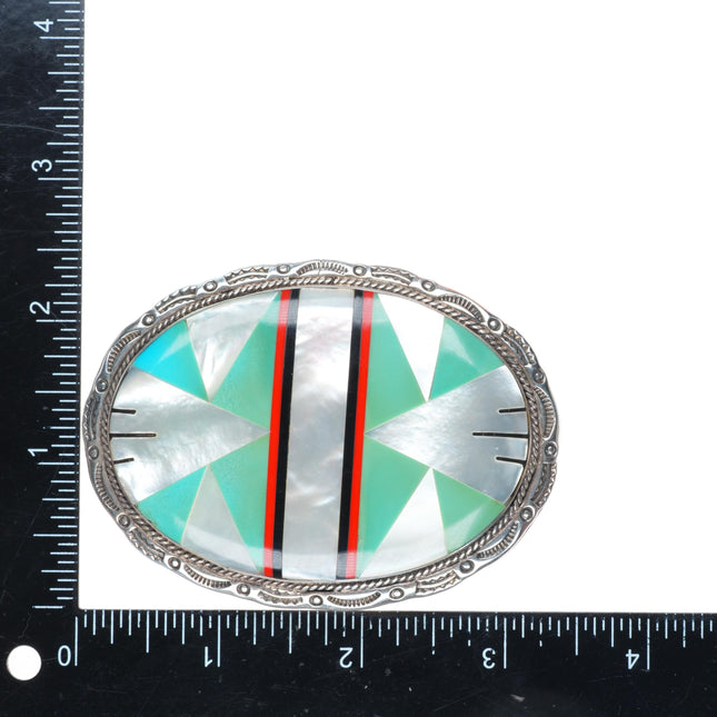 Vintage BL Zuni turquoise/shell inlay sterling silver buckle for 1.5" belt