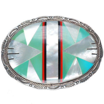 Vintage BL Zuni turquoise/shell inlay sterling silver buckle for 1.5" belt