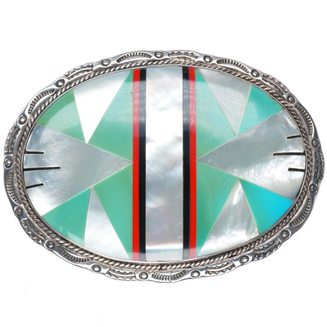 Vintage BL Zuni turquoise/shell inlay sterling silver buckle for 1.5" belt
