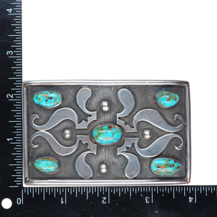 Big vintage Navajo high grade turquoise sterling silver buckle for 1.75" belt