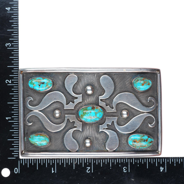 Big vintage Navajo high grade turquoise sterling silver buckle for 1.75" belt