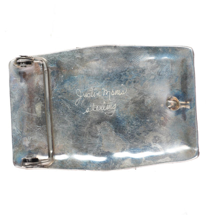 Justin Morris Navajo turquoise/coral sterling silver buckle for 1.5" belt