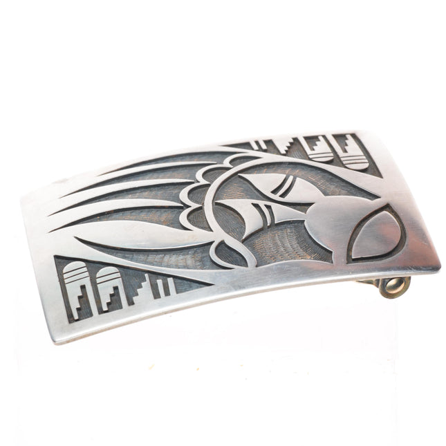 Steven Sockyma Hopi overlay bear paw sterling silver buckle for 1.5" belt