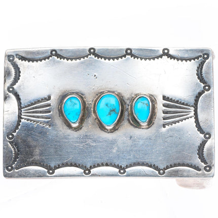 Vintage Navajo turquoise nicely stamped sterling silver buckle for 1" belt