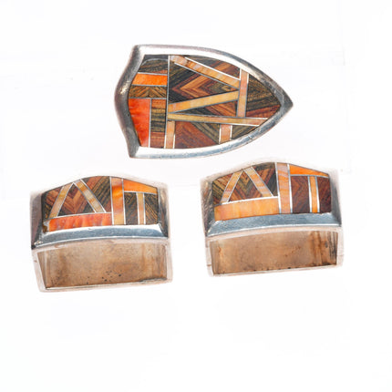 GL Miller Studio Sterling silver wood/spiny oyster ranger buckle set for 1" belt