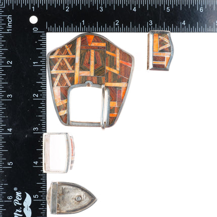 GL Miller Studio Sterling silver wood/spiny oyster ranger buckle set for 1" belt