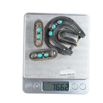 Harry Morgan Navajo sterling silver and turquoise ranger buckle set for 1" belt
