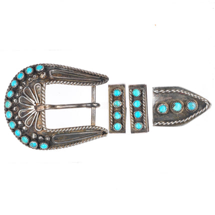 Vintage Zuni snake eye turquoise sterling silver ranger buckle set for 3/4" belt