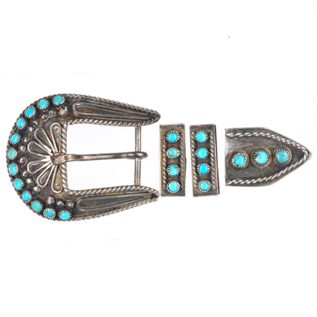 Vintage Zuni snake eye turquoise sterling silver ranger buckle set for 3/4" belt