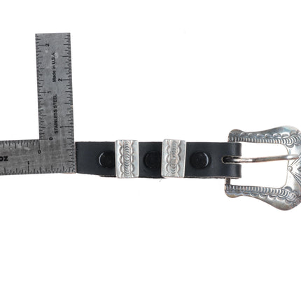 Vintage hand stamped Navajo sterling silver ranger buckle set for 3/4" belt